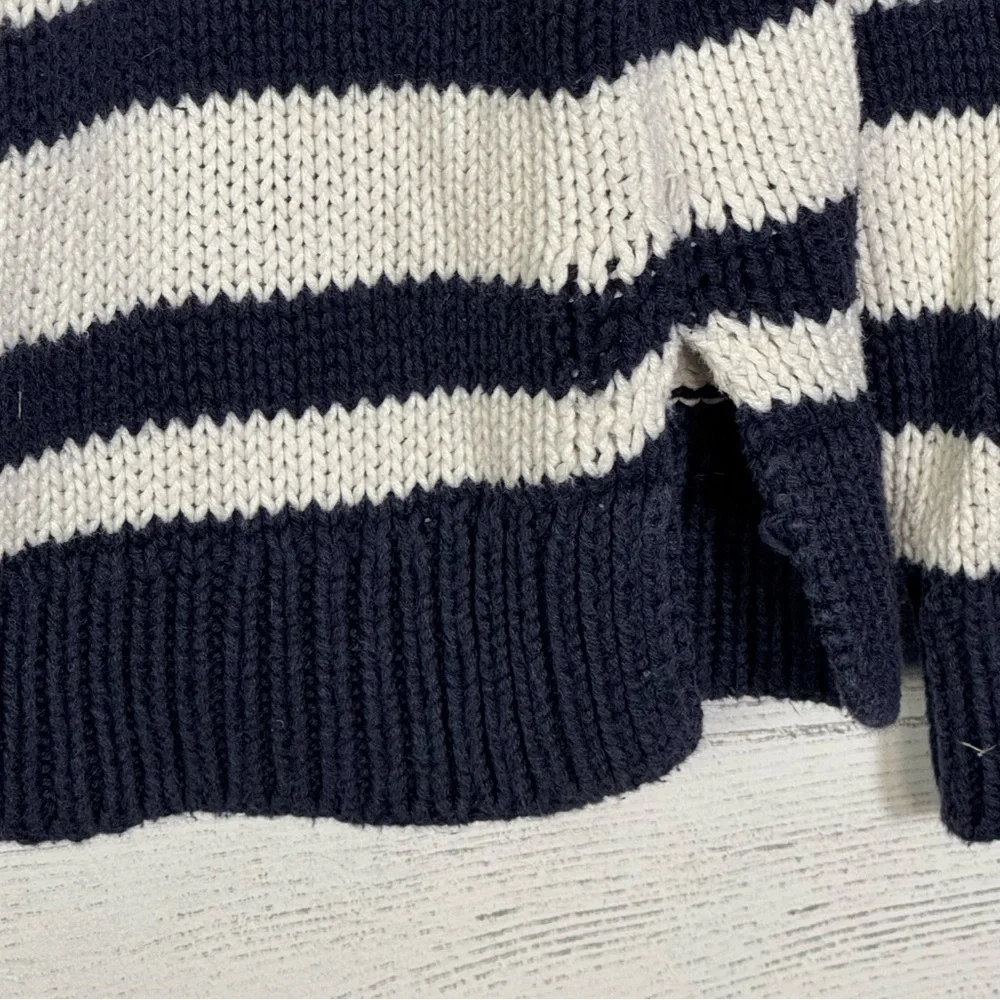 Talbots Womens Tunic Sweater Blue White Striped Mock Neck Long Sleeve - Picture 3 of 5